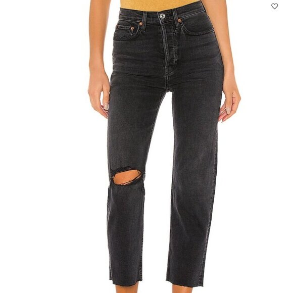 NWOT RE/DONE Ultra High Rise Stove Pipe in vintage black destroy size 25 - Picture 2 of 9